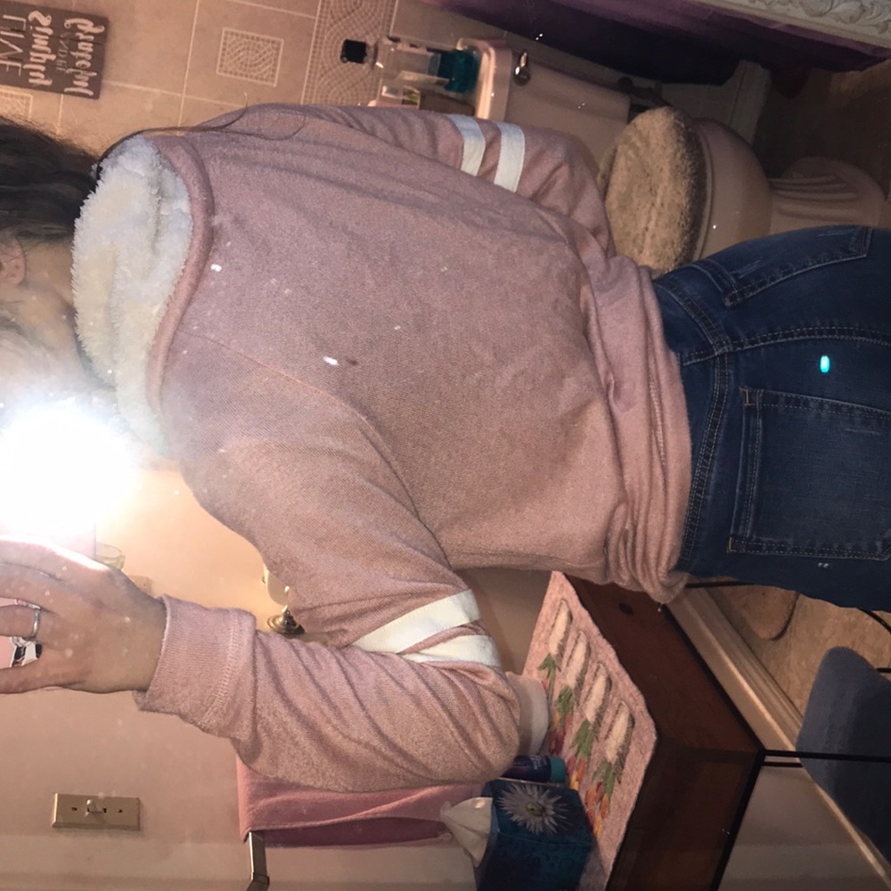 Striped pink cowl neck sweater - Picture 2 of 3